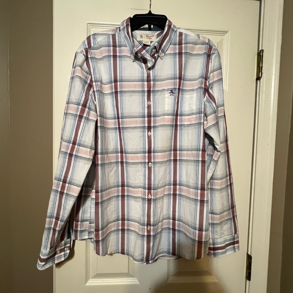 Original Penguin Shirt Heritage Slim Fit Men's XL Check Button Down Long Sleeve
